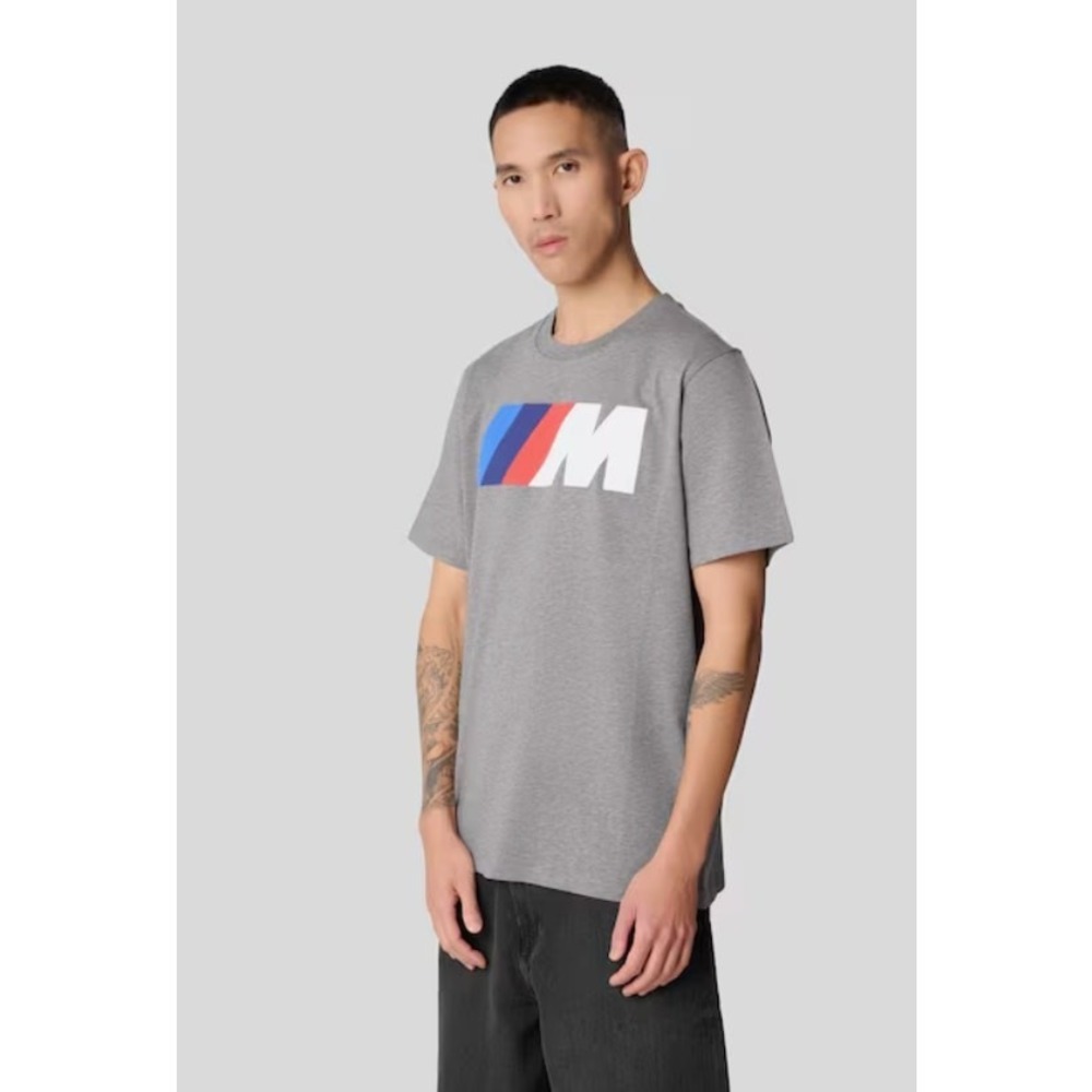 BMW M Series‎ T Shirt Mens Size Small Textured Big Logo Heather Gray Crew Neck